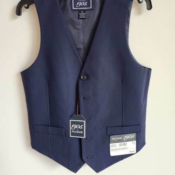 Size 12 Boys Vest Navy Blue Wedding Ringbearer Jos A Bank Kids Polyester Nwt New - Picture 7 of 17